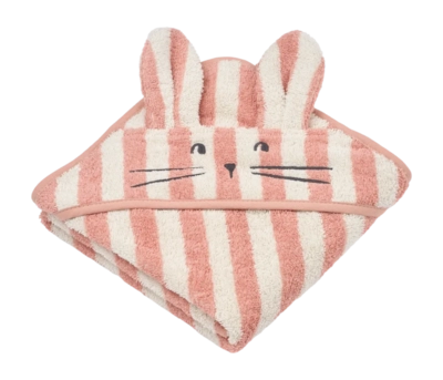 Liewood Albert Babyhanddoek Coral Blush / Creme De La Creme Stripe Hooded Towel