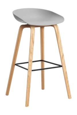 HAY AAS32 Barstoel Concrete Grey 2.0 Hoog H75 eikenfineer met watergedragen lak 4-poot onderstel voetensteun van zwart gepoedercoat staal