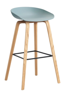 HAY AAS32 Barstoel Geschikt voor keukenbar, horeca en kantoor Dusty Blue 2.0 High Water-Based Lacquered Oak Veneer 4 Leg Base Black Powder Coated Steel Footrest H75