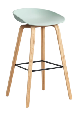 HAY AAS32 Barstoel Dusty Mint 2.0 Hoog eikenfineer met watergedragen lakafwerking, vierpoot onderstel, zwart gepoedercoat stalen voetensteun, H75