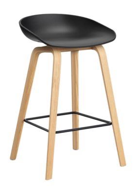 HAY AAS32 Barstoel Black 2.0 Low Eikenfineer met watergedragen lak 4-poots onderstel zwart gepoedercoat stalen voetsteun H65