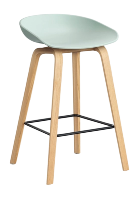 HAY AAS32 Barstoel Dusty Mint 2.0 Laag watergedragen gelakt eikenfineer met 4-poots onderstel en voetsteun van zwart gepoedercoat staal H65