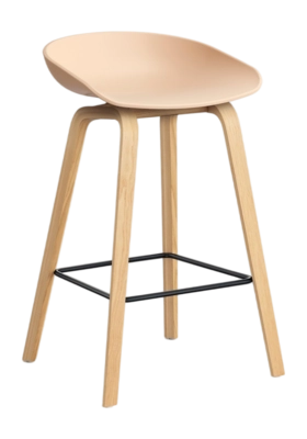 HAY AAS32 Barstoel Pale Peach 2.0 Laag eikenfineer met watergedragen lak 4-poots onderstel zwarte poedergecoate stalen voetensteun H65