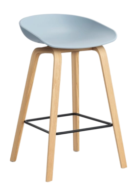 HAY AAS32 Barstoel Slate Blue 2.0 Laag watergedragen gelakt eikenfineer 4-poots onderstel zwart gepoedercoat stalen voetsteun H65