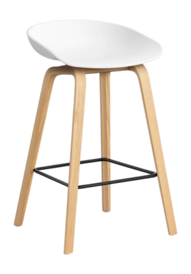 HAY AAS32 Barstoel White 2.0 Low eikenfineer met watergedragen lak 4-poots onderstel zwart gepoedercoat stalen voetsteun H65