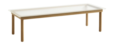 HAY Kofi Bijzettafel Clear watergedragen gelakt massief eiken frame geribbeld glas L140 x W50 x H36 cm