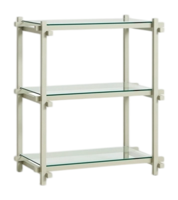 HAY Woody Shelving 2.0 Kast Smokey Grey met beukenhouten frame en heldere glazen legplanken Column Low