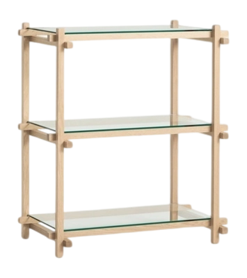 HAY Woody Kast Soaped Oak Shelving Frame 2.0 Clear Glass Shelves Column Low