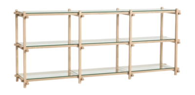 HAY Woody Shelving 2.0 Kast Soaped Oak Frame Clear Glass Shelves Low