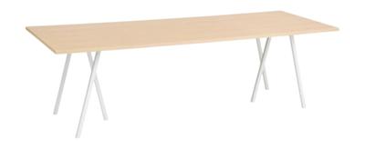 HAY Loop Stand Tafel White Powder Coated Steel Frame Clear Lacquered Oak Tabletop L250 x W92,5 x H74 cm