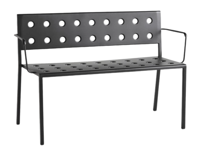 HAY Balcony Tuinbank Anthracite Dining Bench W. Arm Powder Coated Steel (121 x 52 x 79 cm)