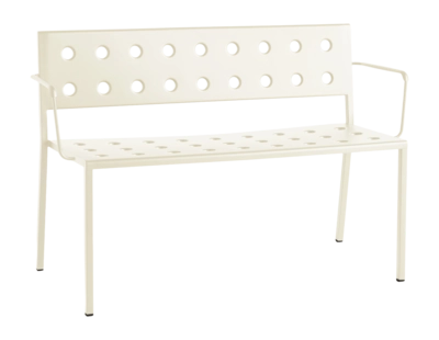 HAY Balcony Tuinbank Chalk Beige Dining Bench W. Arm Powder Coated Steel (121 x 52 x 79 cm)