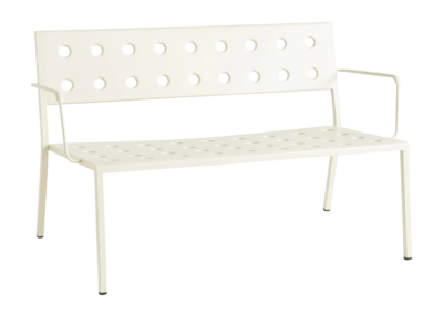 HAY Balcony Tuinbank Lounge Bench W. Arm Chalk Beige Powder Coated Steel (121,5 x 69 x 72 cm)