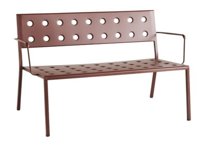 HAY Balcony Tuinbank Iron Red Lounge Bench W. Arm Powder Coated Steel (121,5 x 69 x 72 cm)